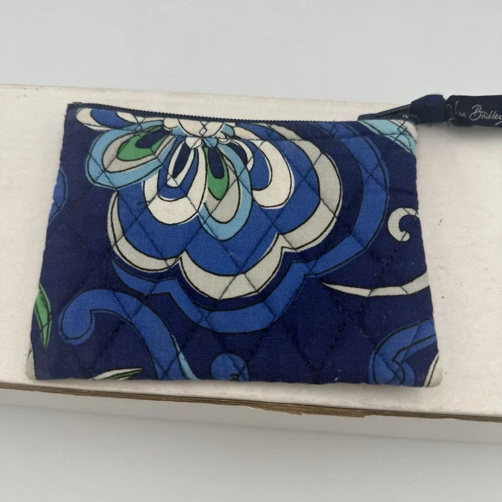 Vera Bradley Retired Mediterranean Blue Coin Purse Zip Case Wallet Pouch 4.5